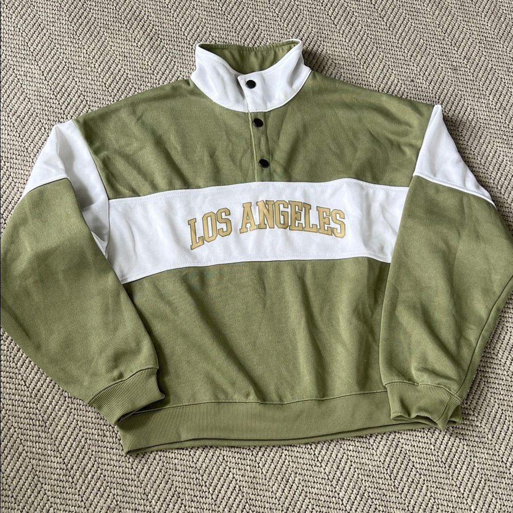Forever 21 Olive Green Snap-Front Top with White Trim